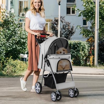 4-Wiel Opvouwbare Honden- en Kattenwagen Hondenwagen Huisdierbuggy tot 15 kg met Netvensters/Bekerhouders/Aanhangers