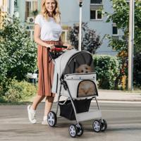 4-Wiel Opvouwbare Honden- en Kattenwagen Hondenwagen Huisdierbuggy tot 15 kg met Netvensters/Bekerhouders/Aanhangers
