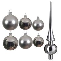 Groot pakket glazen kerstballen 50x zilver glans/mat 4-6-8 cm met piek glans - Kerstbal - thumbnail