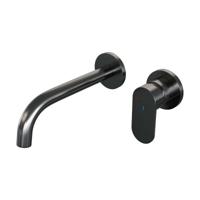 Brauer Gunmetal Edition Inbouw Wastafelmengkraan met Gebogen Uitloop en Rozetten Model C1 Gunmetal Geborsteld PVD