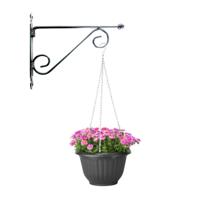 Hangpot + Muurhaak Pisa - antraciet - D25 cm - kunststof - metaal - tuinaccessoires