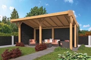 Lariks/Douglas kapschuur Goor 600x390 cm met zwarte wanden - Bouwpakket- Kapschuurdak- Onbehandeld lariks Douglas hout- Tuindeco