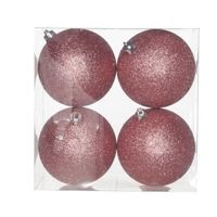 4x Kunststof kerstballen glitter roze 10 cm kerstboom versiering/decoratie   -