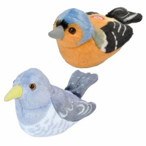 Set van 2x stuks pluche vogels knuffels van 14 cm met geluid