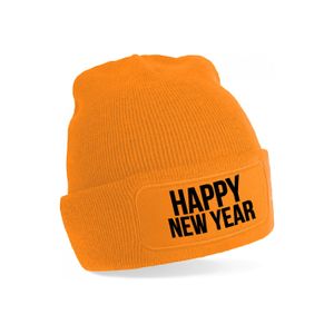 Happy New Year muts unisex - one size - oranje - apres-ski muts