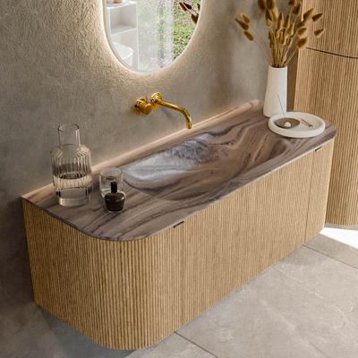 Badmeubel Mondiaz Kurve-Dlux | 120 cm | Meubelkleur Oak | Wastafelkleur Sombra | Solid surface | Wasbak midden spoelbak | Zonder kraangat(en)