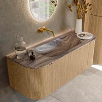 Badmeubel Mondiaz Kurve-Dlux | 120 cm | Meubelkleur Oak | Wastafelkleur Sombra | Solid surface | Wasbak midden spoelbak | Zonder kraangat(en)