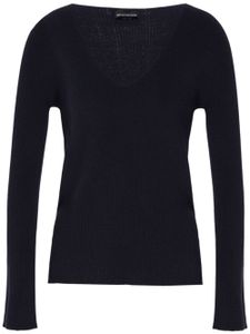 Emporio Armani pull nervuré à col montant - Bleu