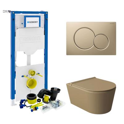 Geberit UP320 Toiletset Compleet | Inbouwreservoir | Wandcloset Salenzi Civita Mat Taupe | Drukplaat