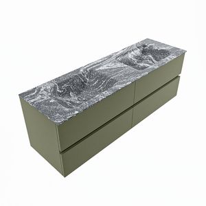 MONDIAZ VICA-DLUX 150cm badmeubel onderkast Army 4 lades. Inbouw wastafel CLOUD dubbel 2 kraangaten, kleur Lava, en spiegel model SPOT