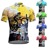 Voor heren Wielrenshirt Korte mouw Fietsen Shirt Kleding Bovenlichaam met 3 achterzakken Bergracen Wegwielrennen Ademend Sneldrogend Vochtregelerend Reflecterende strips Geel Rood Blauw Grafisch Lightinthebox - thumbnail