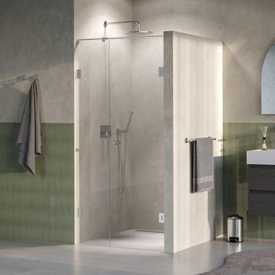 BRAUER Void Carving Nisdeur - 2-delig - 100x200cm - 60cm draaideur aan muur - glascoating - omkeerbaar - helder glas - Geborsteld RVS PVD GS-VOCN2H6040200NG