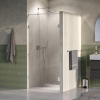 BRAUER Void Carving Nisdeur - 2-delig - 100x200cm - 60cm draaideur aan muur - glascoating - omkeerbaar - helder glas - Geborsteld RVS PVD GS-VOCN2H6040200NG