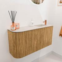 Toiletmeubel Mondiaz Joya Dlux | 81.6 cm | Meubelkleur Oak | Faye wastafel Meli Wasbak Rechts | 1 kraangat