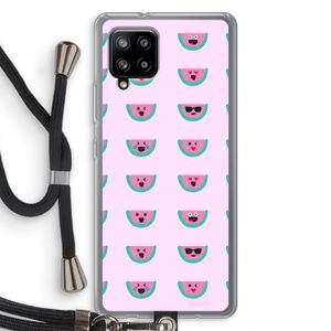 Smiley watermeloenprint: Samsung Galaxy A42 5G Transparant Hoesje met koord