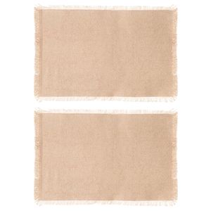 Secret de Gourmet placemats Kenya - 4x - beige - 45 x 30 cm - katoen - met franjes