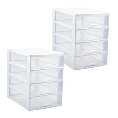 Ladekastje bureau organizer - 8x lades - wit/transparant - L26 x B35 x H36 cm - kunststof