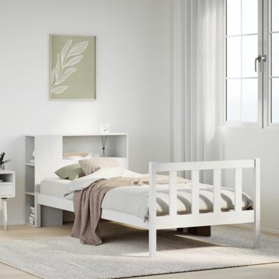 Bed met boekenkast zonder matras grenenhout wit 90x200 cm