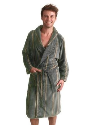 Groene herenbadjas streep - fleece