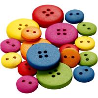 Creativ Company Houten knopen, d 12-20 mm, 2-4 gaten, diverse kleuren, 360 stuk/ 1 doos