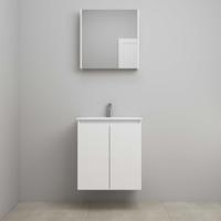 On-Line Badkamermeubelset - 60 cm - Voorgemonteerd - Greeploos 2 Deuren - Porseleinen Wastafel - 1 Kraangat - Spiegelkast - Hoogglans Wit