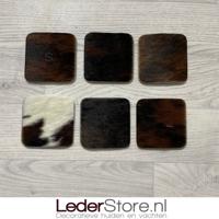 Koeienhuid onderzetters normandier zwart wit bruin 10x10cm