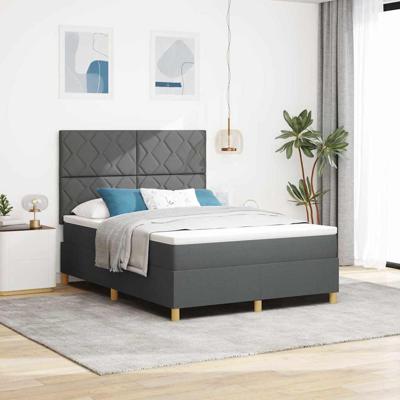 Boxspring Bed met Matras & LED Donkergrijs 140x200 cm Stof