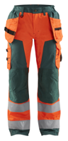 Blåkläder Dames werkbroek High-Vis met spijkerzakken 71561811 | High-Vis Oranje/Groen | Maat 38 - 7330509614815
