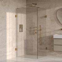 Brauer Void - Carving Douchecabine met Draaideur - Helder Glas - 100x100x200 cm - incl. Glascoating - PVD Goud Geborsteld