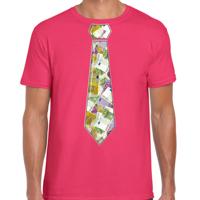 Cadeau T-shirt voor heren - geld stropdas - roze - verjaardag