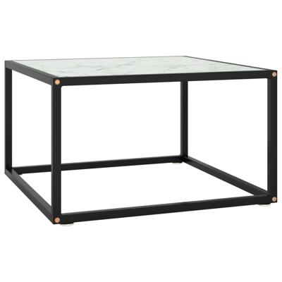 Salontafel met wit marmerglas 60x60x35 cm zwart