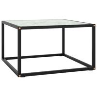 Salontafel met wit marmerglas 60x60x35 cm zwart