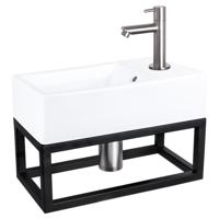 Differnz Force fonteinset keramiek - kraan recht - met handdoekrek - 40 x 22 x 11.5 cm - mat chroom