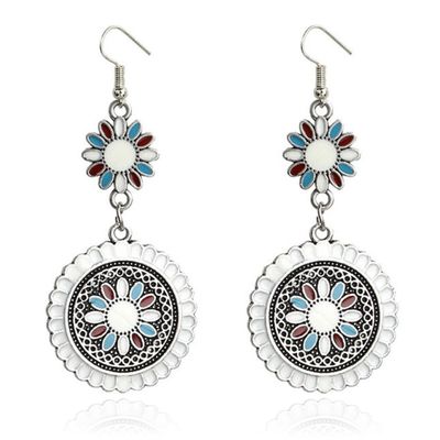 Ronde dames oorhangers met bloemvorm Ibiza multicolor wit