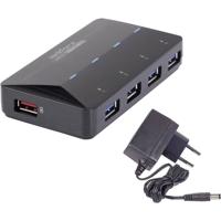 Renkforce USB 3.2 Gen 1-hub 4 + 1 poorten Met snellaadpoort, Met status-LEDs Zwart