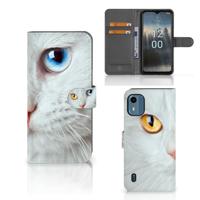 Nokia C12 | Telefoonhoesje | Met pasjeshouder | Witte Kat