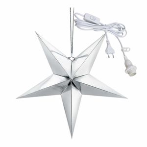 Kerstversiering zilveren kerststerren 45 cm inclusief lichtkabel