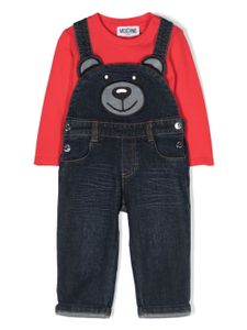 Moschino Kids salopette en jean à motif Teddy Bear - Rouge