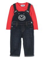 Moschino Kids salopette en jean à motif Teddy Bear - Rouge