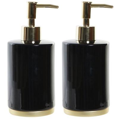 Items Zeeppompje/dispenser - 2x - keramiek/metaal - zwart/goudkleurig - 350 ml - navulbaar - keuken
