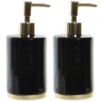 Items Zeeppompje/dispenser - 2x - keramiek/metaal - zwart/goudkleurig - 350 ml - navulbaar - keuken