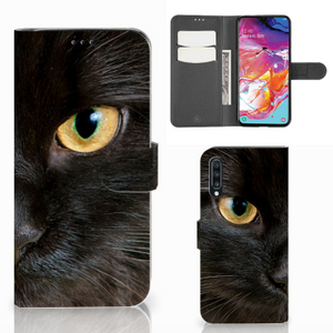 Samsung Galaxy A70 Telefoonhoesje met Pasjes Zwarte Kat