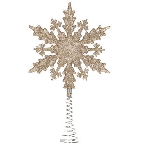 Kunststof kerstboom platte sneeuwvlok piek glitter champagne goud 20 cm