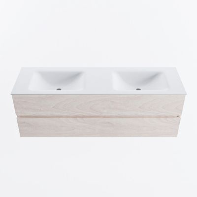 MONDIAZ VICA 150cm badmeubel onderkast Underlayment 2 lades. Wastafel CLOUD dubbel zonder kraangat, kleur Talc.