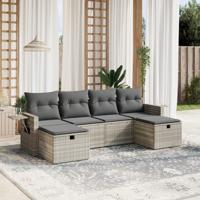 6-delige Loungeset met kussens poly rattan lichtgrijs