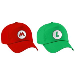 Game verkleed petten set - loodgieters Mario/Luigi - rood/groen - volwassenen - carnaval