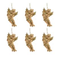 6x Gouden engel met lute kerstversiering hangdecoraties 10 cm - thumbnail