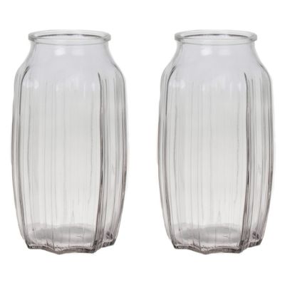 Bloemenvaas - 2x - helder transparant glas - D12 x H22 cm