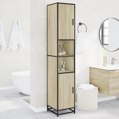 Badkamerkast 35x37,5x188,5 cm hout en metaal sonoma eikenkleur