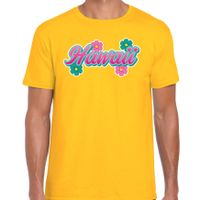 Hawaii zomer t-shirt geel met bloemen voor heren - thumbnail